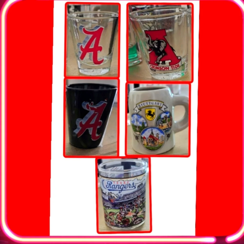 📣Set of 5🥃 Bama Crimson Tide🏈 Stuttgart Germany Mug Texas Rangers⚾ 📣AS IT